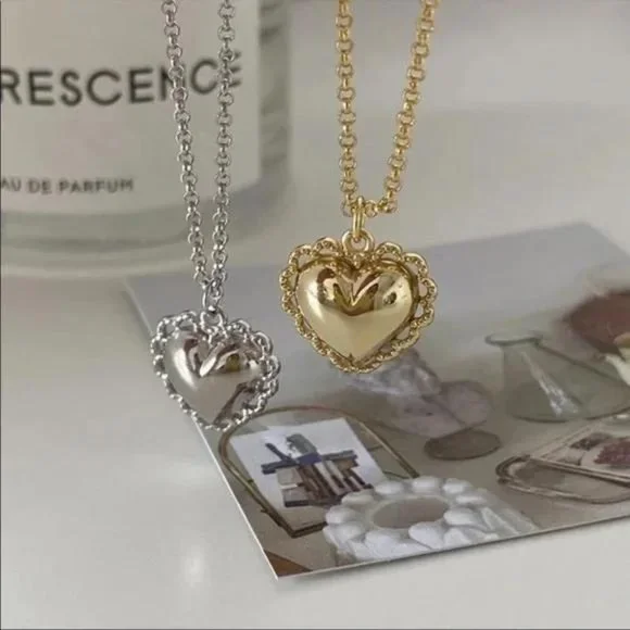 925 STERLING SILVER LACE HEART NECKLACE, NICE NECKLACE, CUTE NECKLACE - Picture 4 of 6